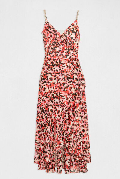 Vestido largo acampanado estampado rosa mujer