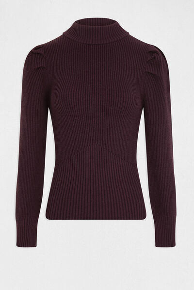 Jersey manga larga con cuello alto violeta oscuro mujer