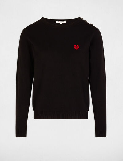 Jersey cuello redondo botones negro mujer