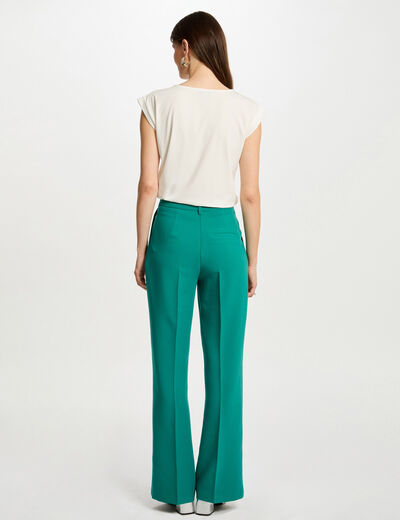 Pantalón pernera ancha pinzas verde medio mujer