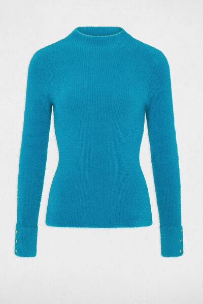 Jersey manga larga punto aterciopelado azul mujer