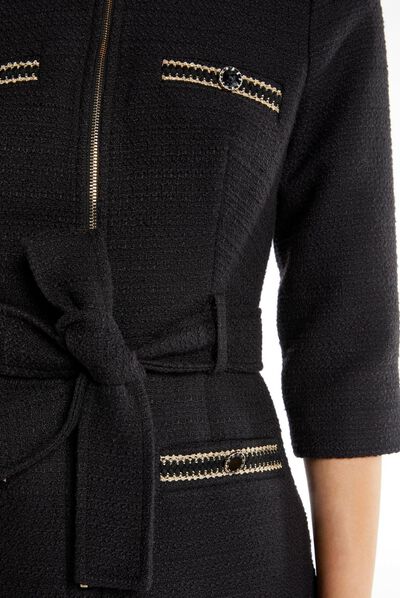 Vestido recto con cremallera y cinturón negro mujer