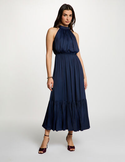 Vestido largo acampanado holgado azul marino mujer