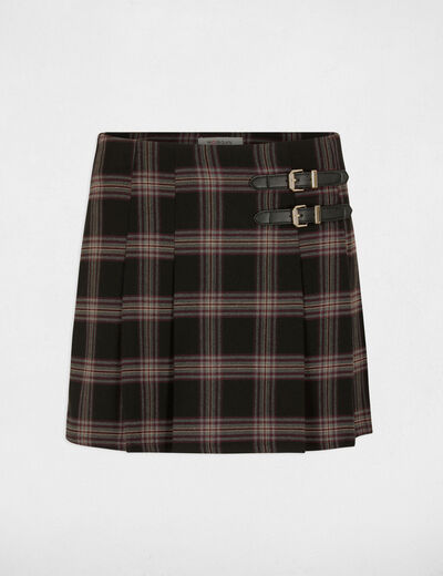Falda-pantal&oacute;n recta de tweed negro mujer