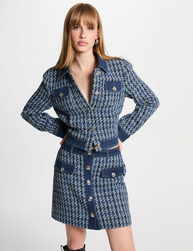 falda corta de tweed multicolor mujer Falda corta de tweed multicolor mujer