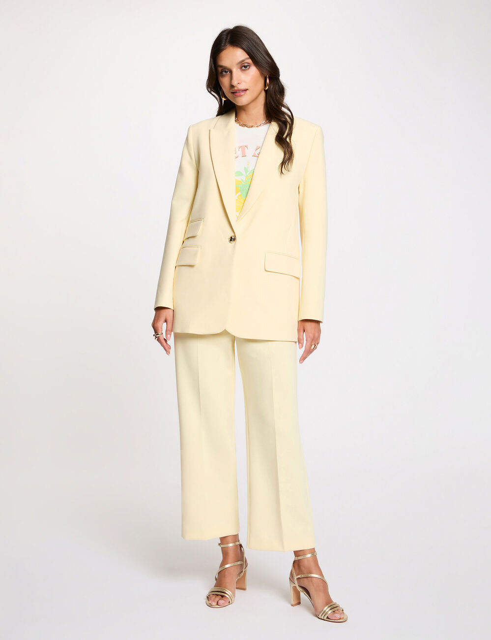 Chaqueta blazer amarillo pastel mujer