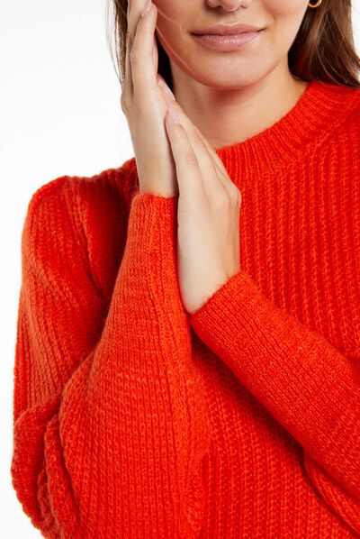 Jersey manga larga con cuello alto orange mujer