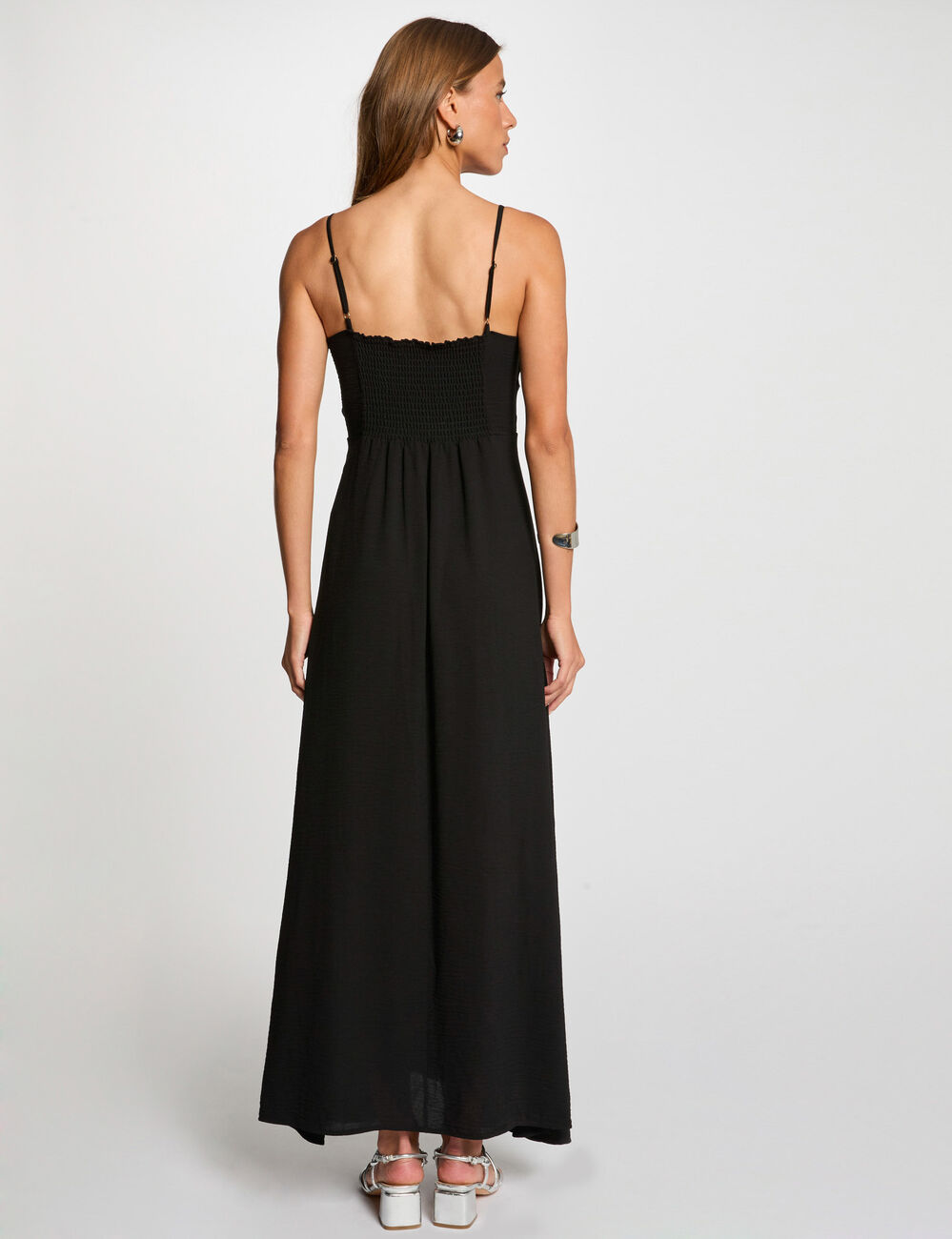 Vestido largo recto abertura negro mujer