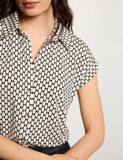 Camisa satinada con cuello vuelto marfil mujer