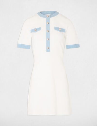 Vestido punto corto evasé blanco mujer