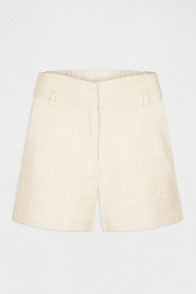 Short recto talle alto estampado cuadros marfil mujer