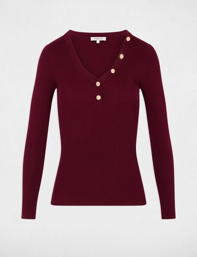 Jersey ajustado con cuello en V burdeos mujer