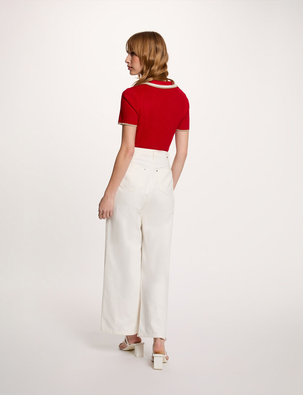 Jersey cuello tipo polo manga corta rojo mujer
