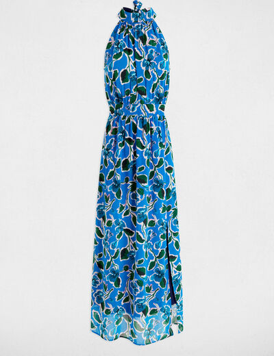 Vestido largo acampanado estampado multicolor mujer