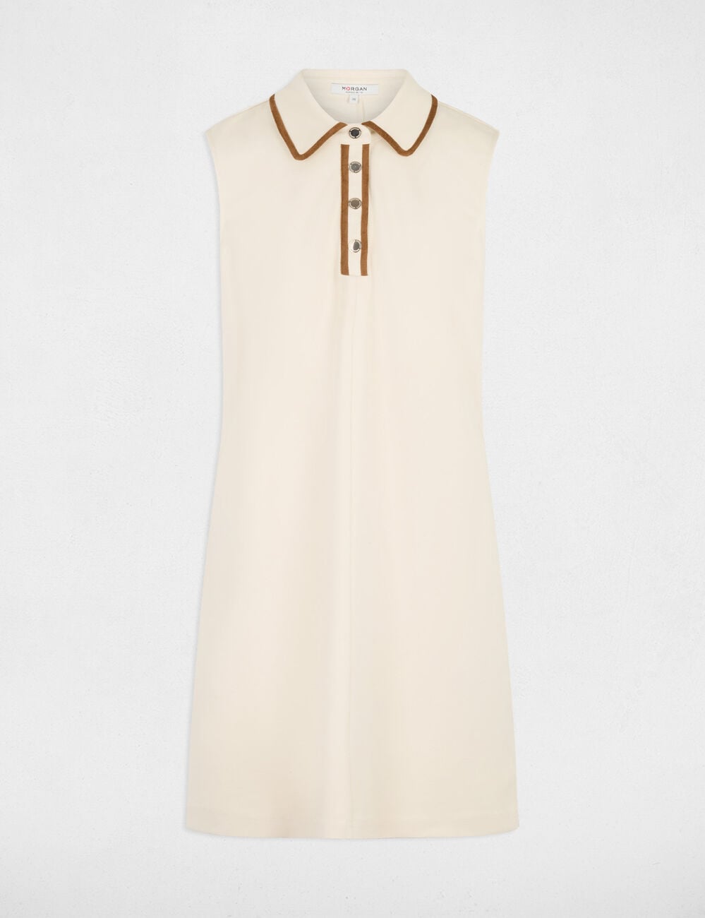 Vestido corto con cuello de solapa marfil mujer