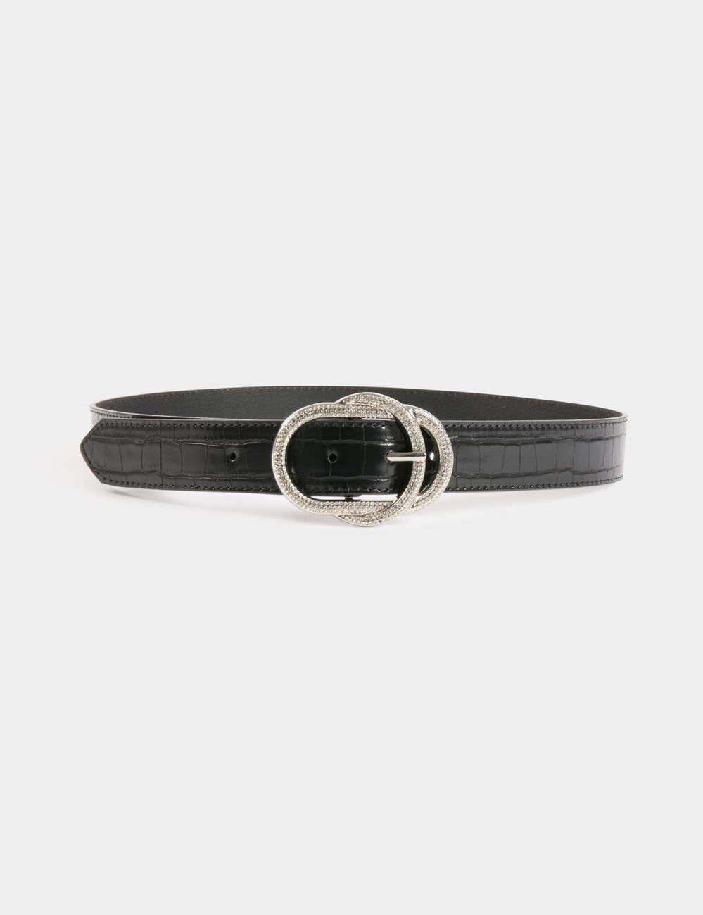 Cinturón cocodrilo con strass negro mujer