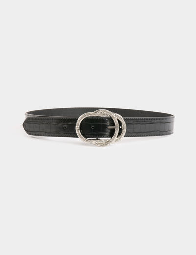 Cinturón cocodrilo con strass negro mujer