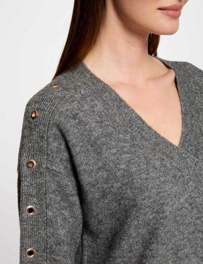 Vestido punto recto con ojales gris anthracite mujer