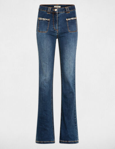 Vaquero boot-cut con flecos denim stone mujer