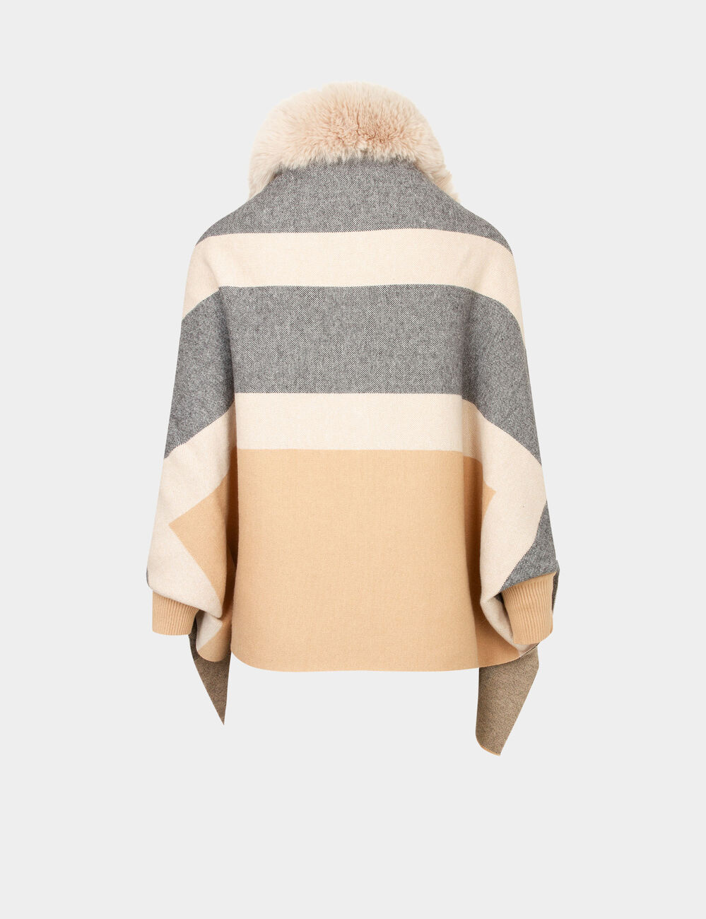 Poncho con detalles pelo de imitación arena mujer