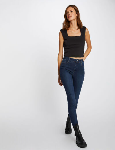 Vaquero slim talle alto estilo corto vaquero en bruto mujer