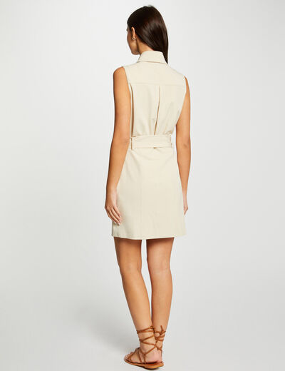 Vestido entallado cremallera y cinturón beis claro mujer