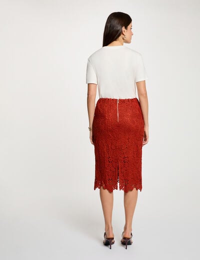 Falda midi de encaje naranja oscuro mujer