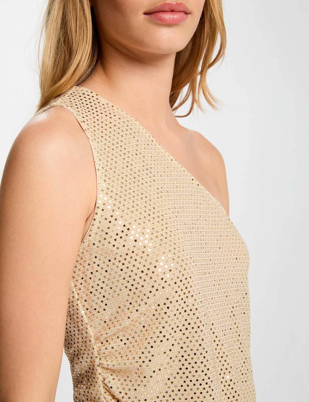 Top asim&eacute;trico strass couleur argent mujer