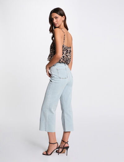 Pantalón pernera ancha denim descolorido mujer