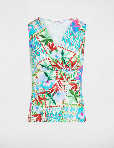 Camiseta ajustada sin mangas multicolor mujer