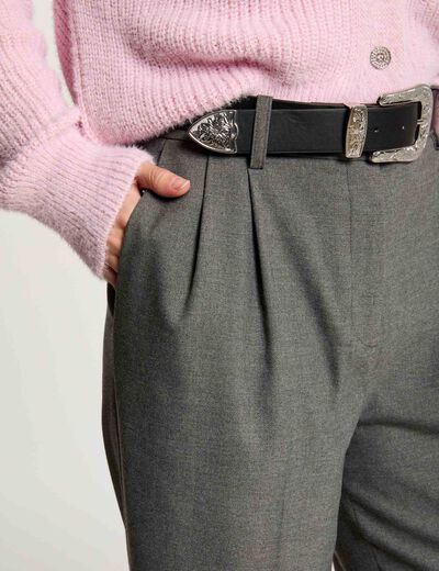 Pantalón pernera ancha pinzas gris claro mujer