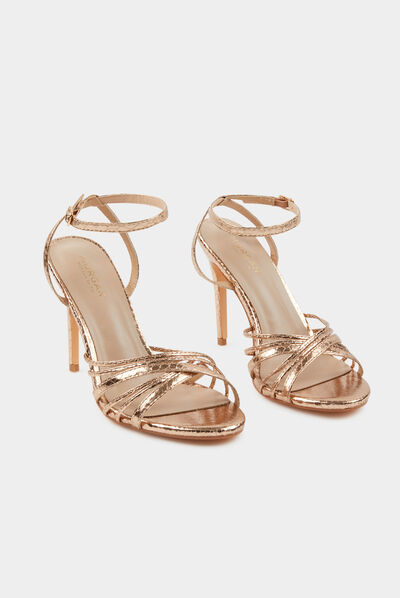 Sandalias de tacón de aguja con pulseras rosa mujer