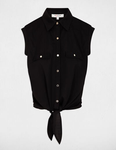 Camisa anudada sin mangas negro mujer