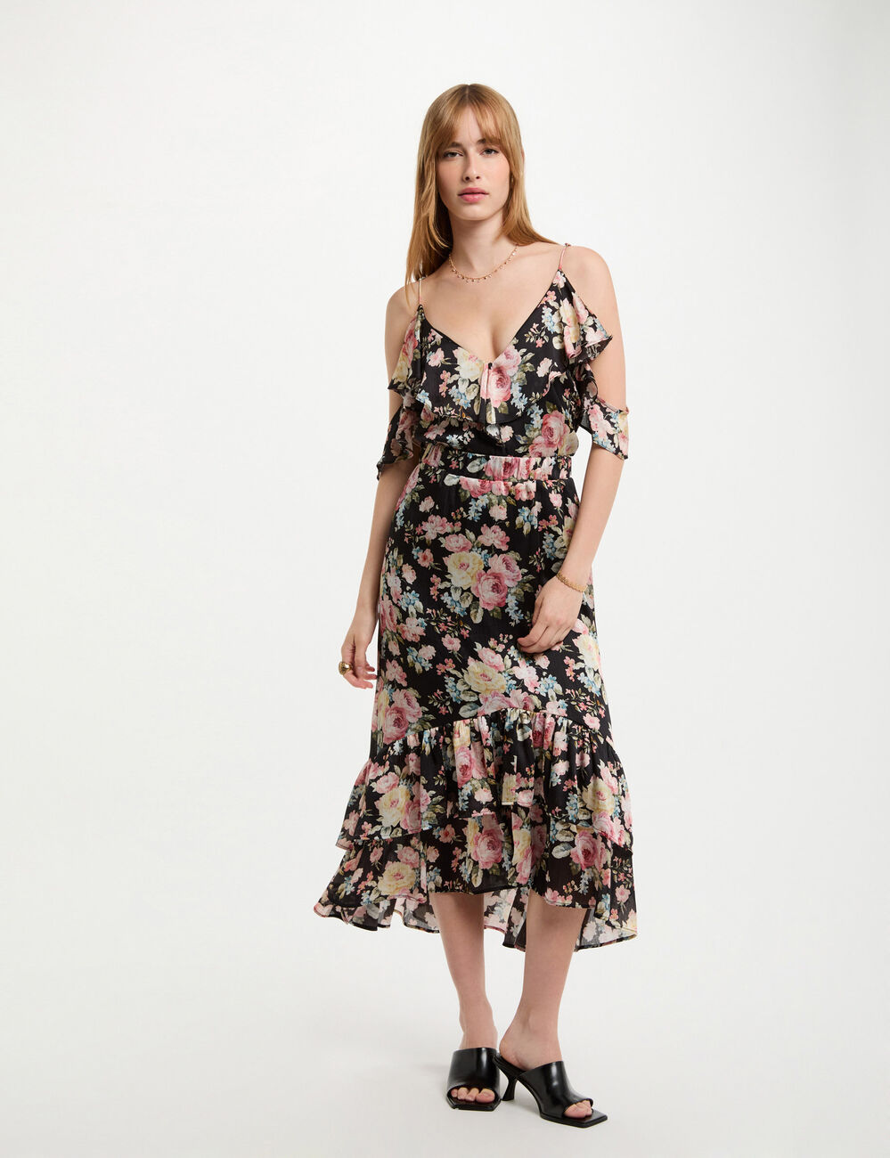 Top estampado volantes multicolor mujer