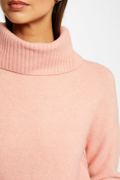 Jersey manga larga con cuello de tortuga corail mujer