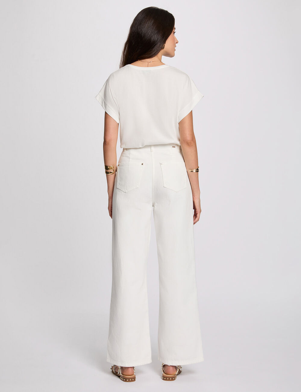 Camiseta recta con inscripción blanco mujer