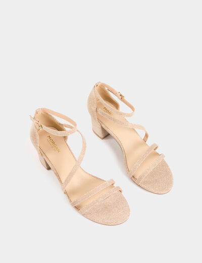 Sandalias de tacón metalizadas beige mujer