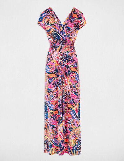 Vestido largo recto estampado multicolor mujer