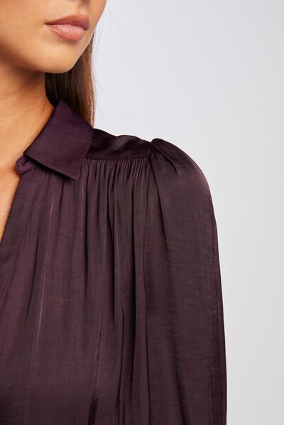 Camisa manga larga satinada ciruela mujer