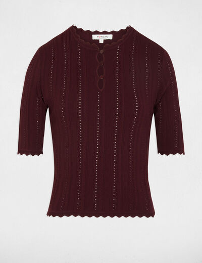 Jersey calado mangas 3/4 ciruela mujer
