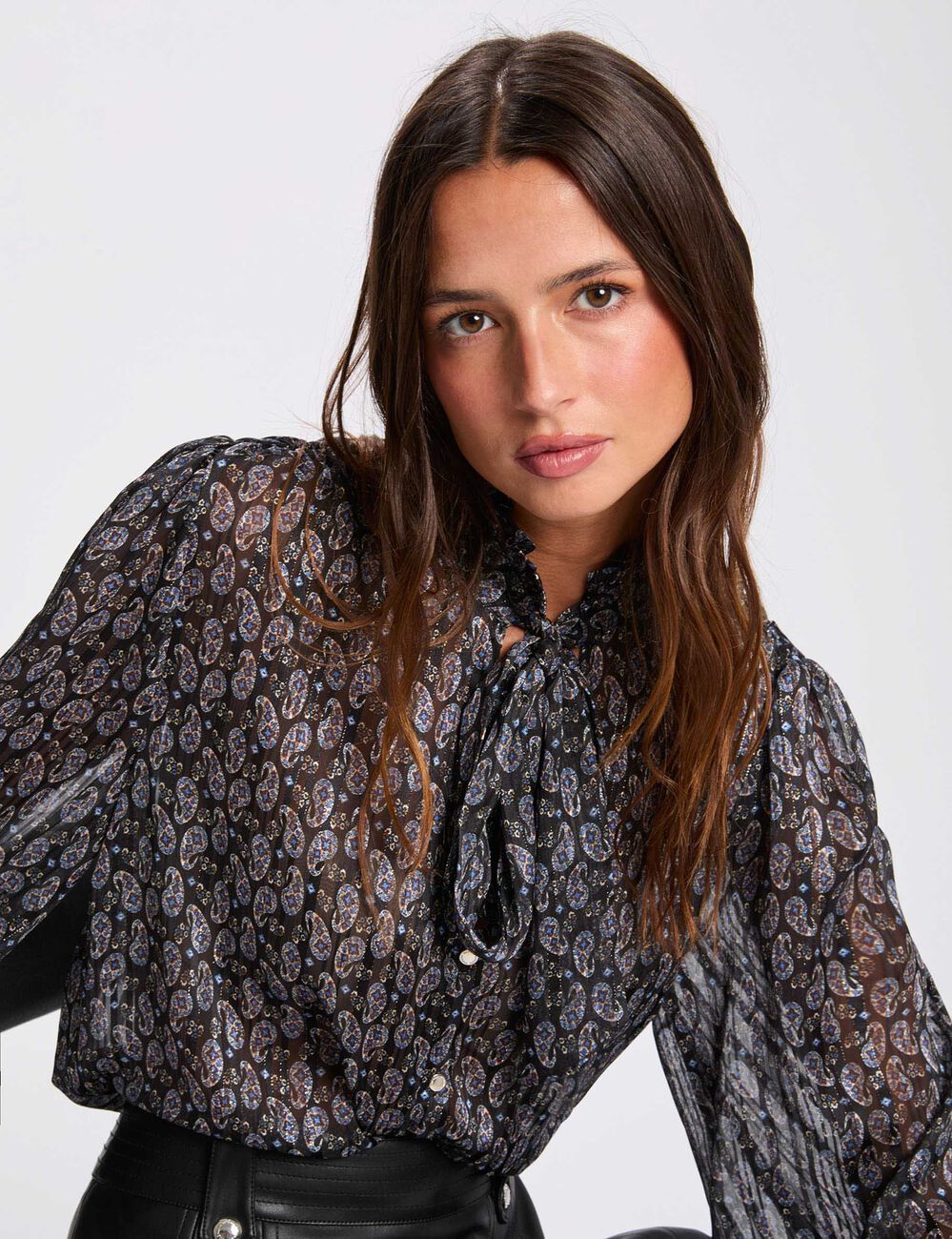 Camisa fluida con cuello en v multicolor mujer