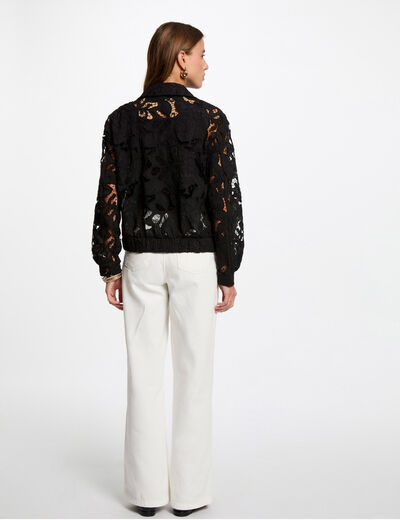 Chaqueta corta encaje negro mujer