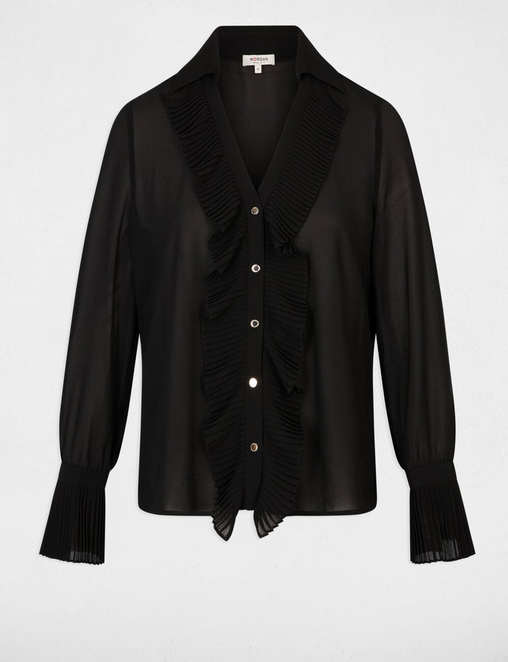 Camisa de gasa con cuello vuelto negro mujer