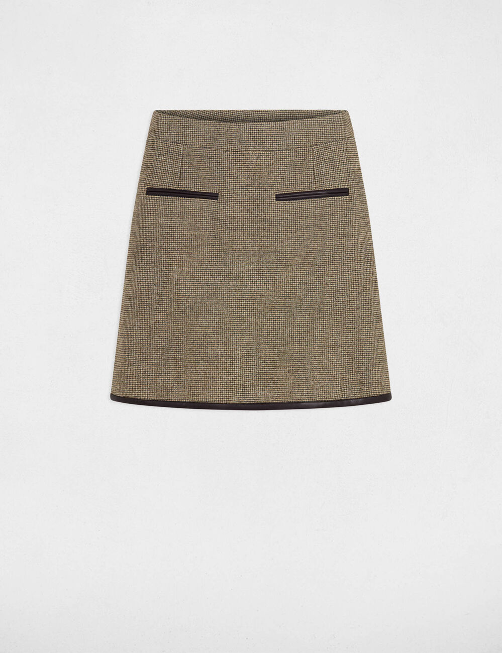 Falda de tweed de tiro alto verde caqui mujer