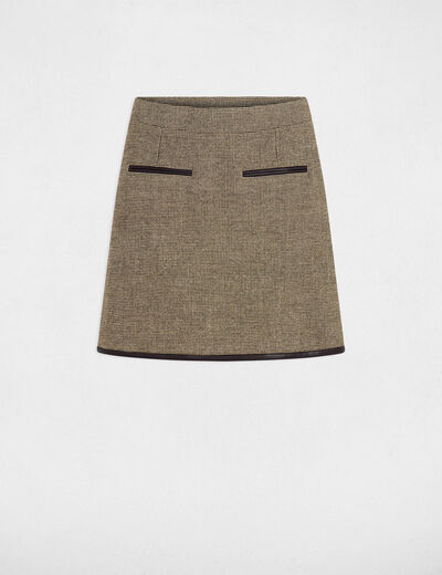 Falda de tweed de tiro alto verde caqui mujer