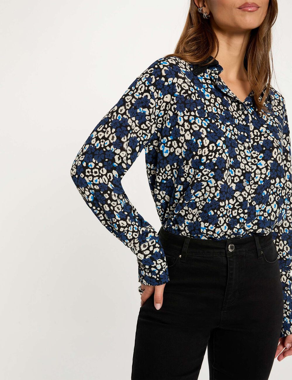 Camisa fluida estampada multicolor mujer