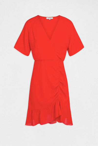 Vestido entallado escote cruzado rojo mujer
