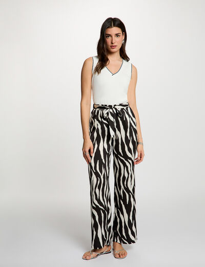 Pantal&oacute;n fluido estampado multicolor mujer