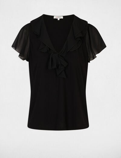Camiseta con cuello lazada negro mujer