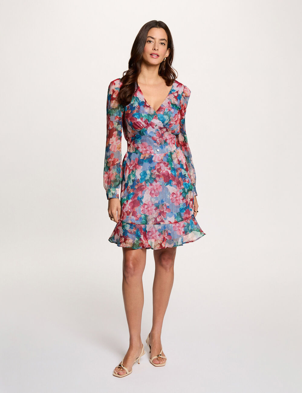 Vestido corto con cuello en V multicolor mujer